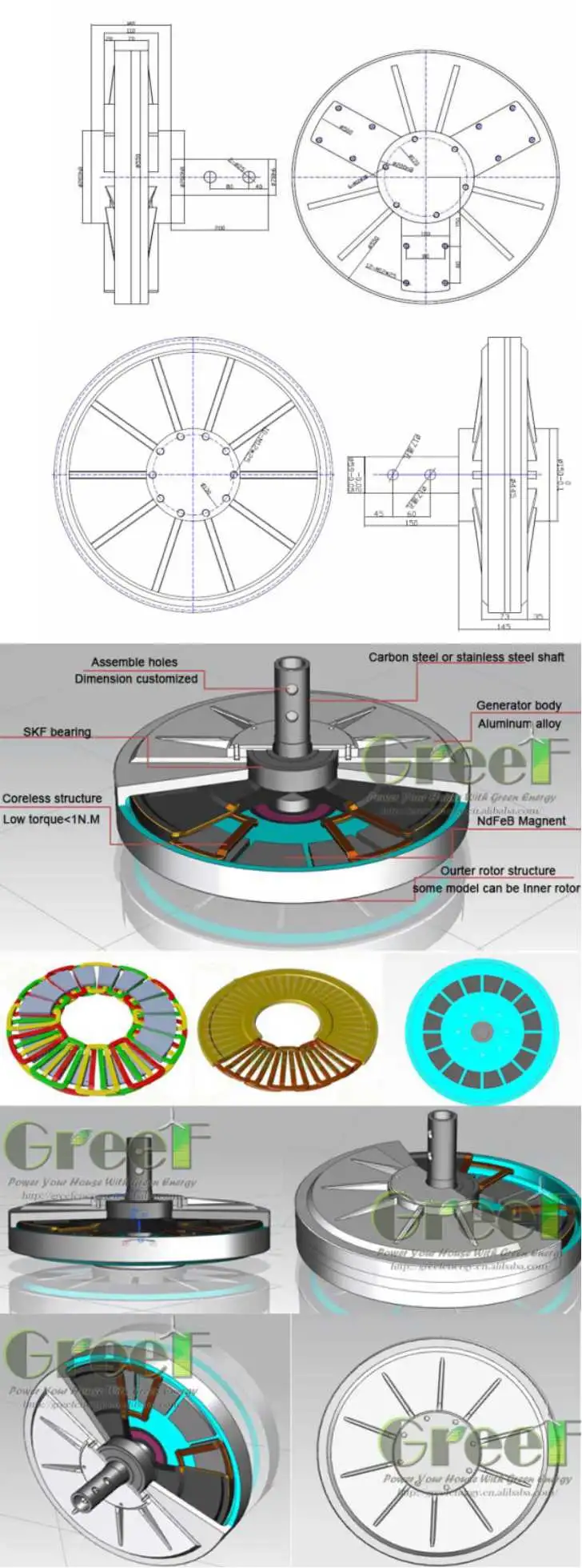 3kw 100rpm Disc Coreless Axial Flux Pmg with BV